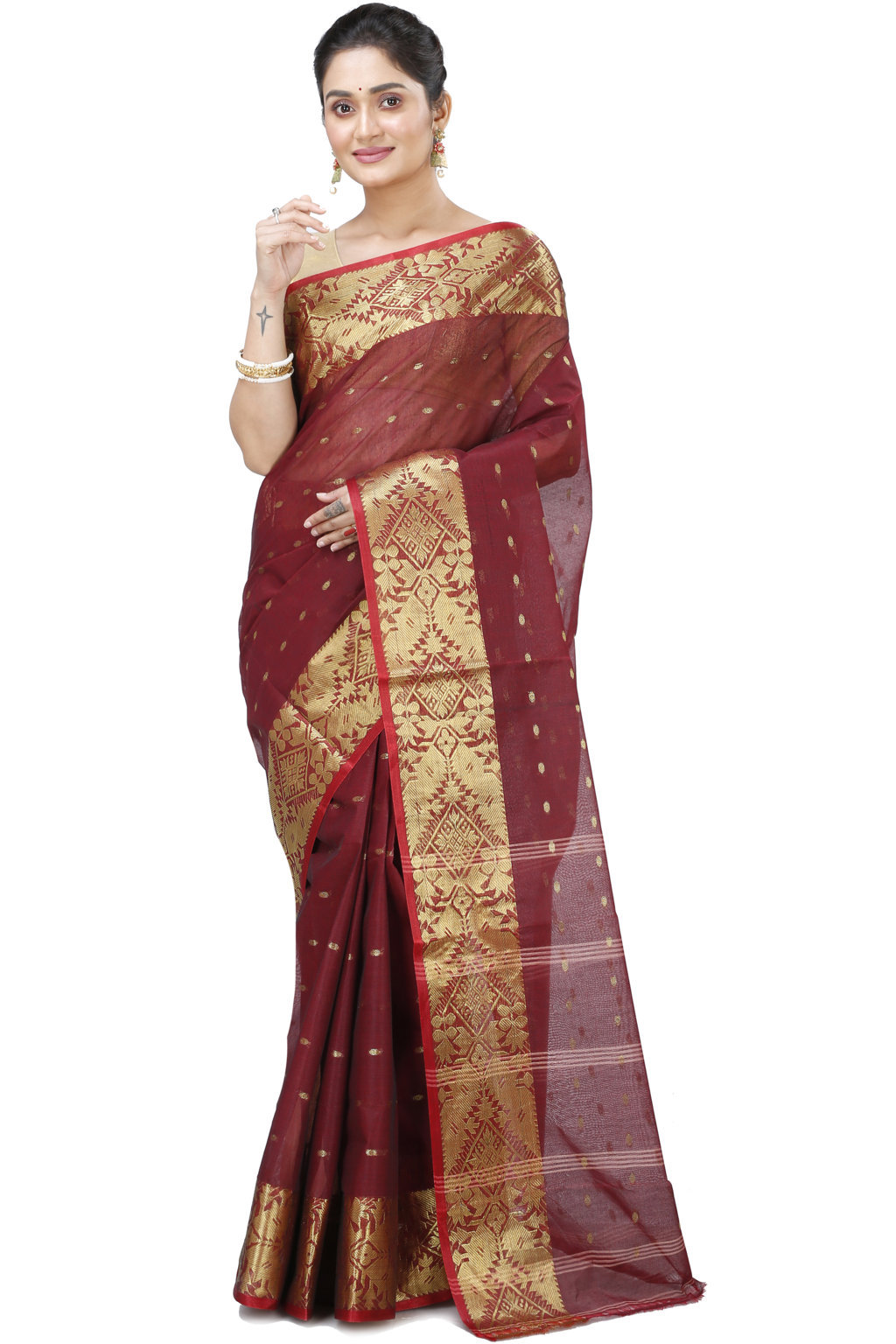 Brown Pure Cotton Gopa Tant Saree (926)